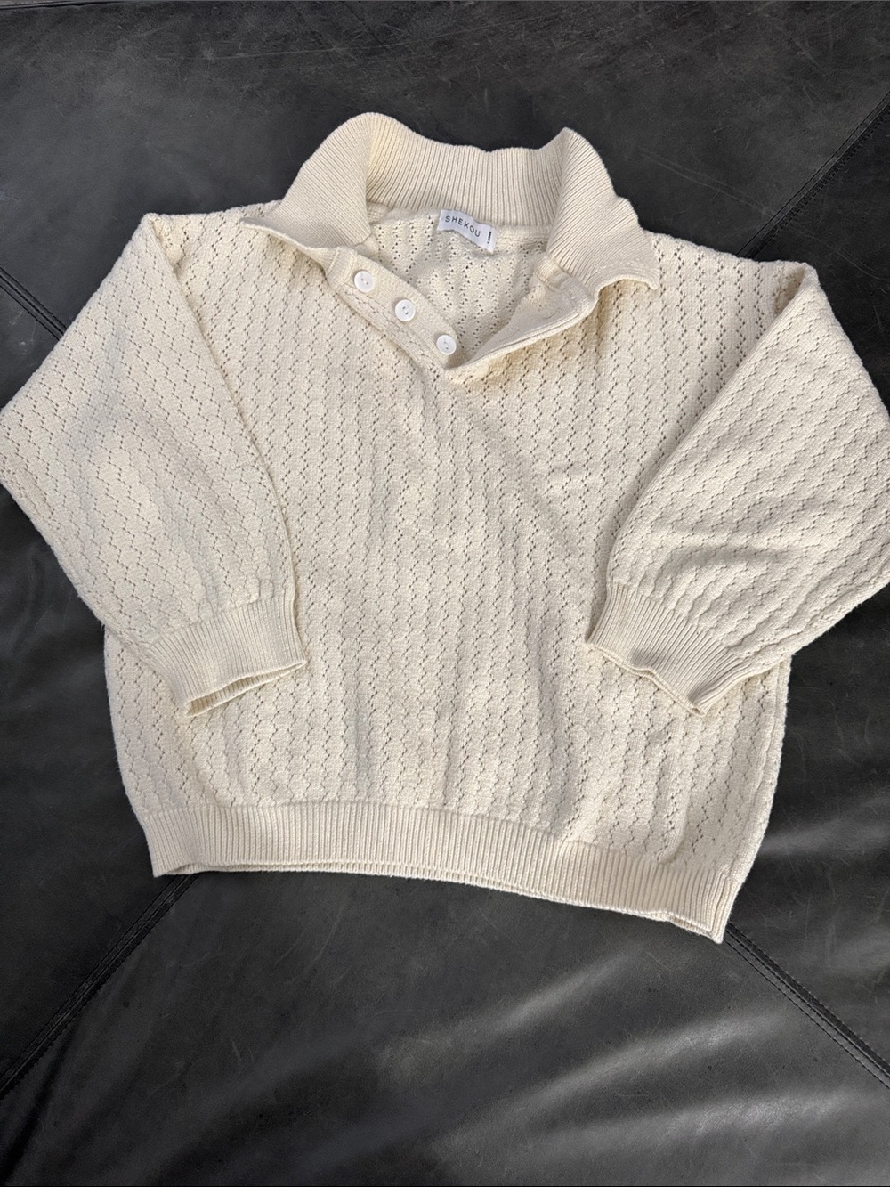 Shekou Cream Knit Button-Detail Sweater